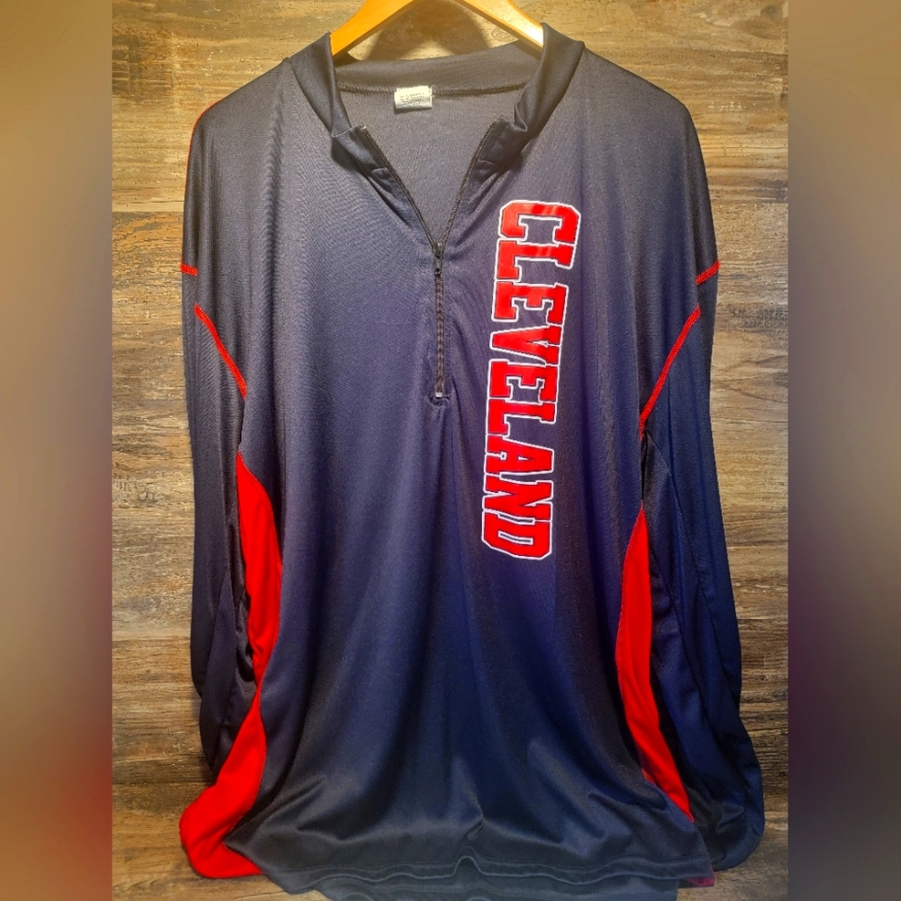 Cleveland Indians Spellout Mens 4xl Long Sleeve 1/4 Zip Steel Stretch Pullover